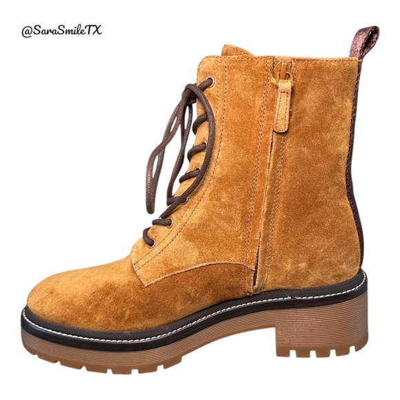 TORY BURCH Miller 50MM Lug Sole Bootie Tan Suede Combat Boots - NIB - Picture 6 of 14